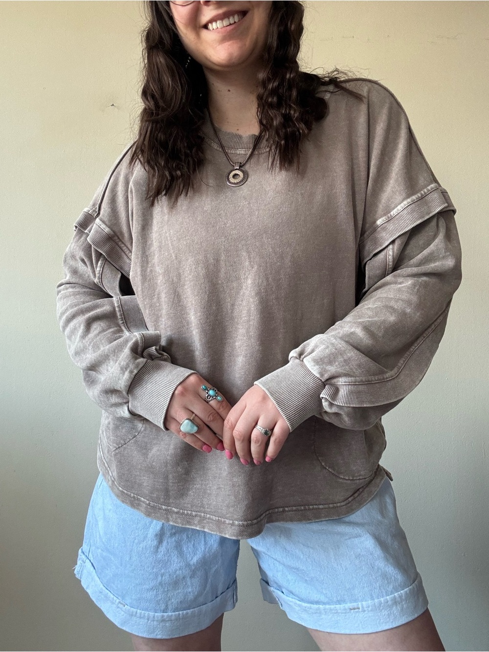 easel Taupe Washed Scoop Neck Sweatshirt